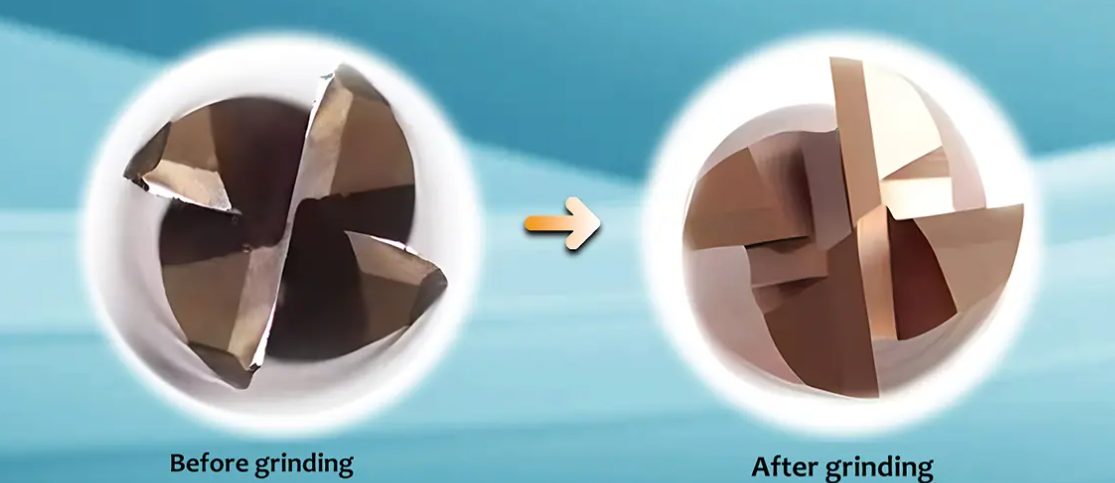 Comparison of milling cutter before and after grinding